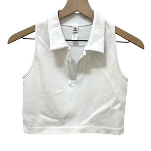 90 Degrees White Sleeveless Polo Collar Crop Top